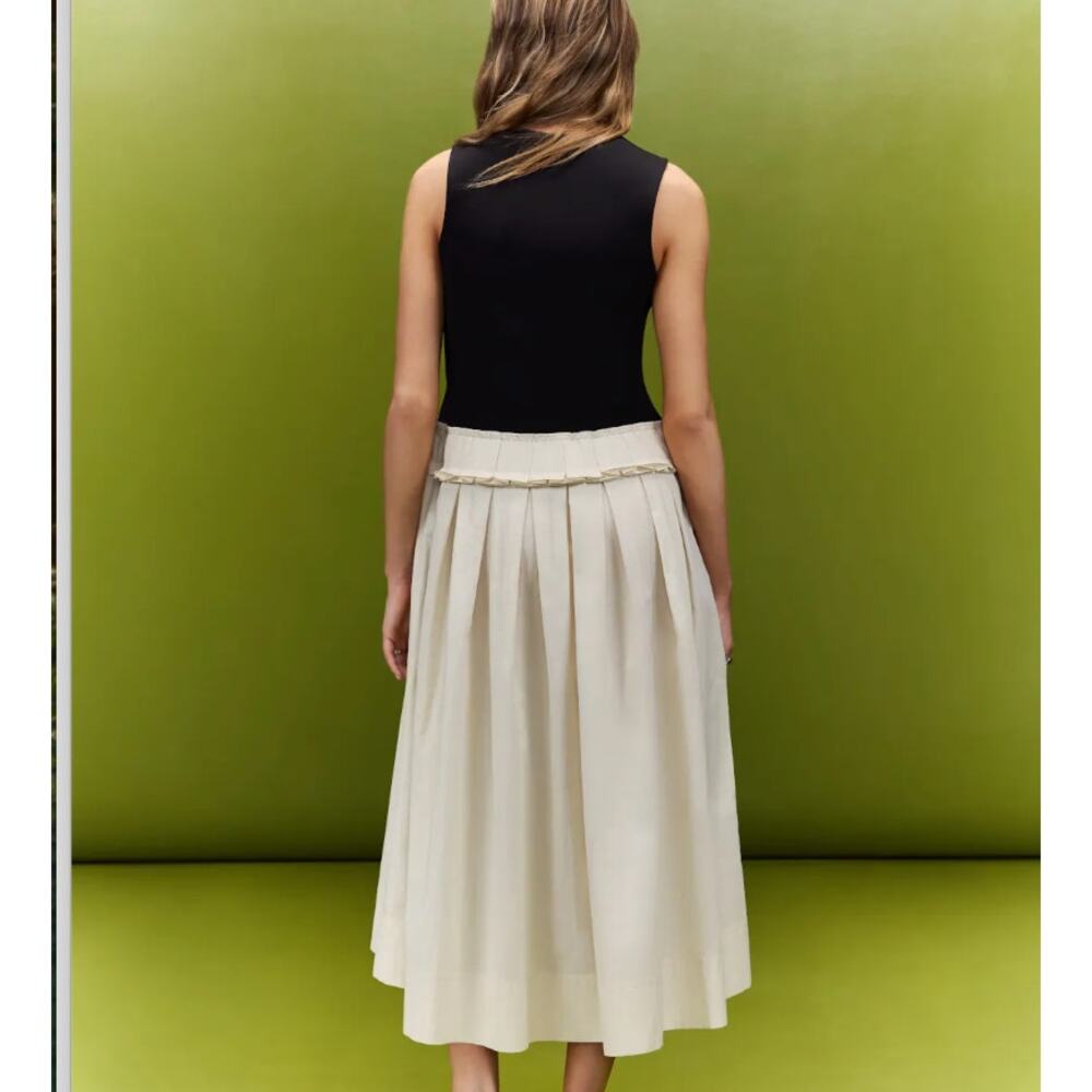 Plan C Black Cream Fit Flare Midi Dress SIZE 10 Romantic Cotton Designer $375 - Picture 4 of 10